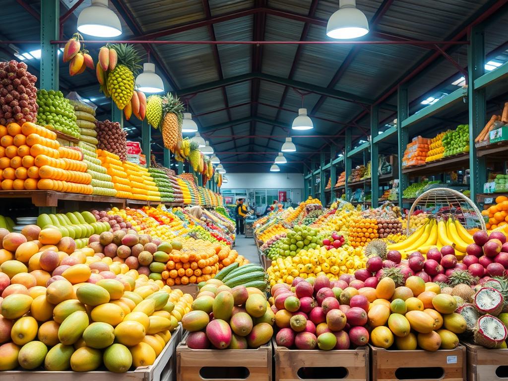 Berbagai jenis buah impor tersusun rapi sebelum dikirim ke distributor