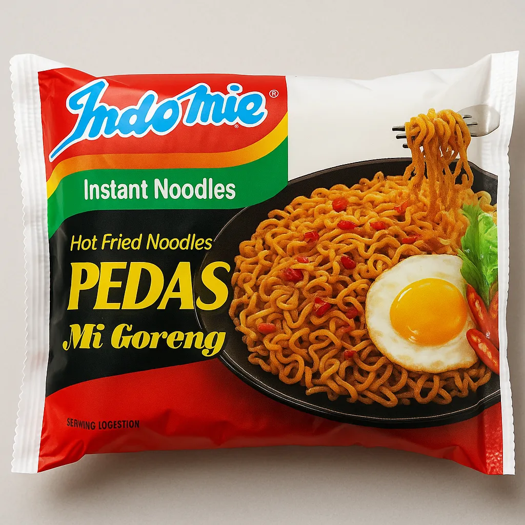 Varian Indomie pedas dengan rasa hot fried noodles dan topping cabai menggoda